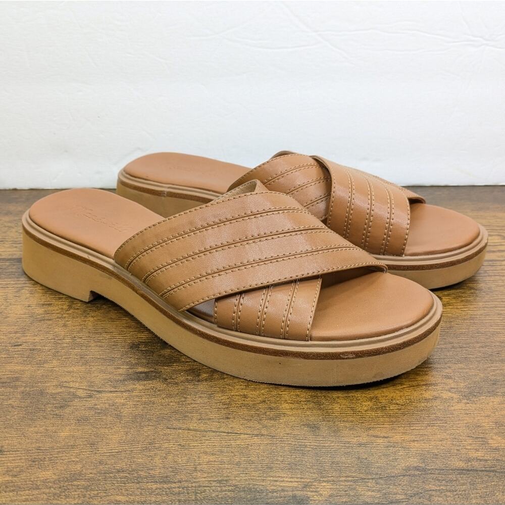 Madewell Alina Platform Sandals 10 Leather Camel Tan Criss Cross Slide Crossover